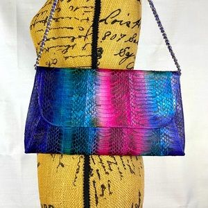 Recycled Riot Archipelago Designs python skin bag in colorful